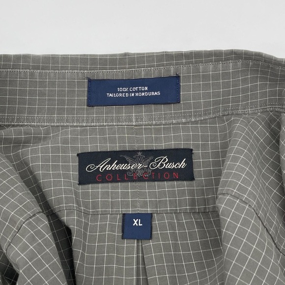 Anheuser Busch Button Front Shirt Sz XL Green Checkered Long Sleeve 100% Cotton - Picture 4 of 7